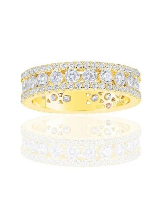 Suzy Levian Sterling Silver Cubic Zirconia White Three Row Modern Eternity Band