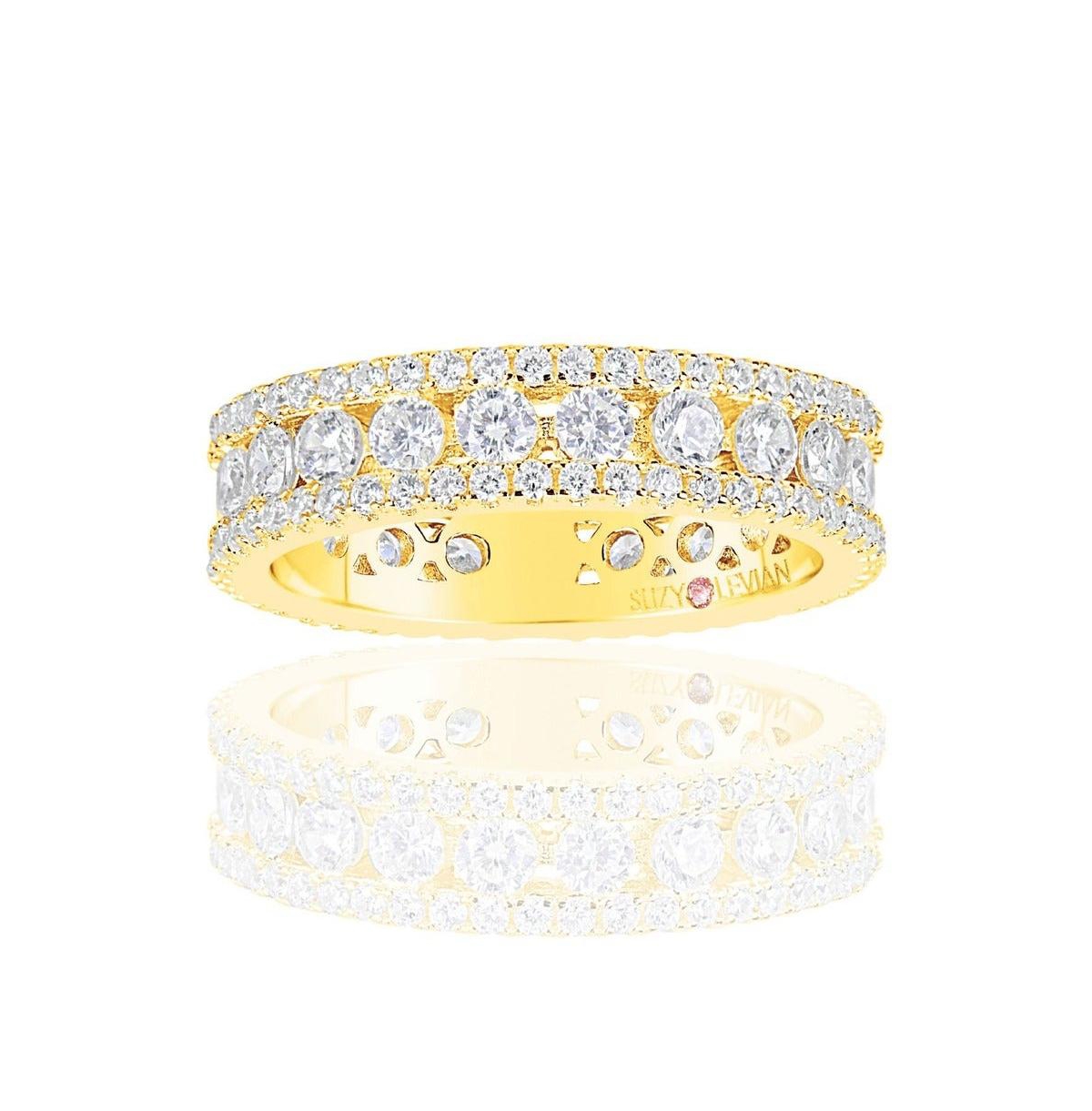 Suzy Levian New York Suzy Levian Sterling Silver Cubic Zirconia Three Row Modern Eternity Band Ring