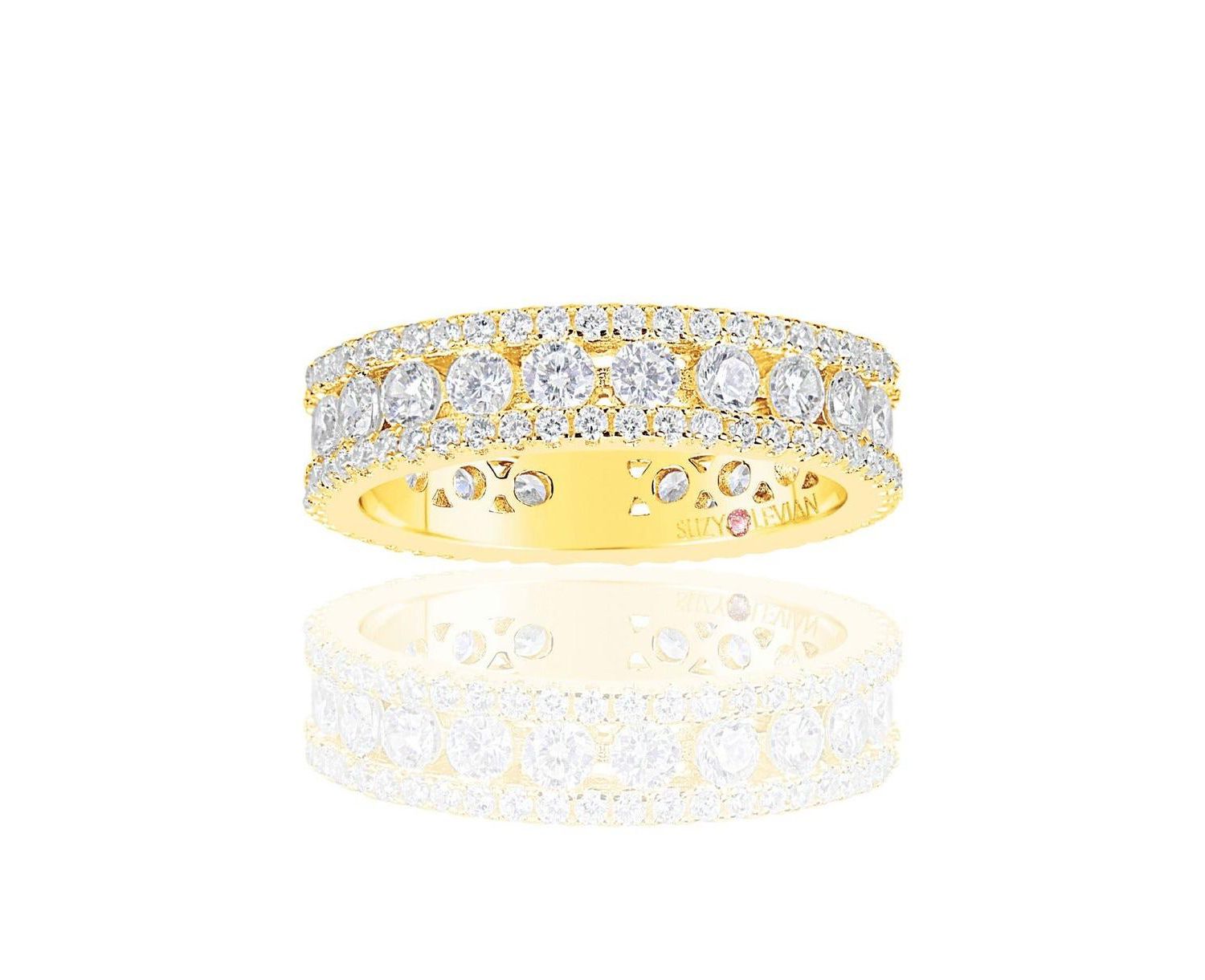 Suzy Levian Sterling Silver Cubic Zirconia Three Row Modern Eternity Band Ring