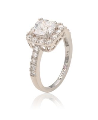 Suzy Levian Sterling Silver Emerald Cut Cubic Zirconia Halo Center Stone Ring