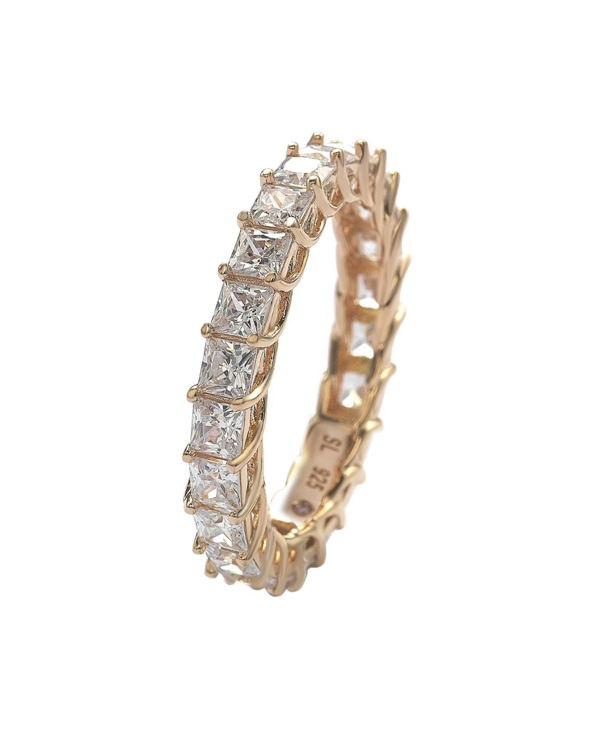 Suzy Levian New York Suzy Levian Sterling Silver Princess Cut Cubic Zirconia Crossing Setting Eternity Band Ring
