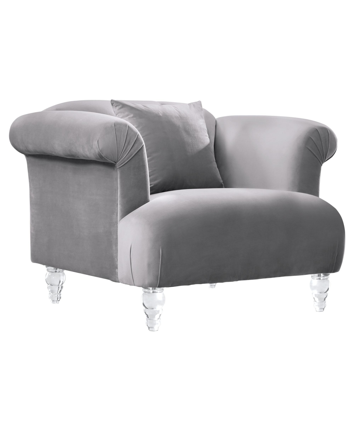 Armen Living Elegance 41" Velvet With Acrylic Legs In Contemporary Sofa Chair In Gray