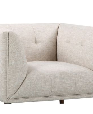 Hudson 39" Linen and Walnut Legs in Mid-Century Button-Tufted Chair