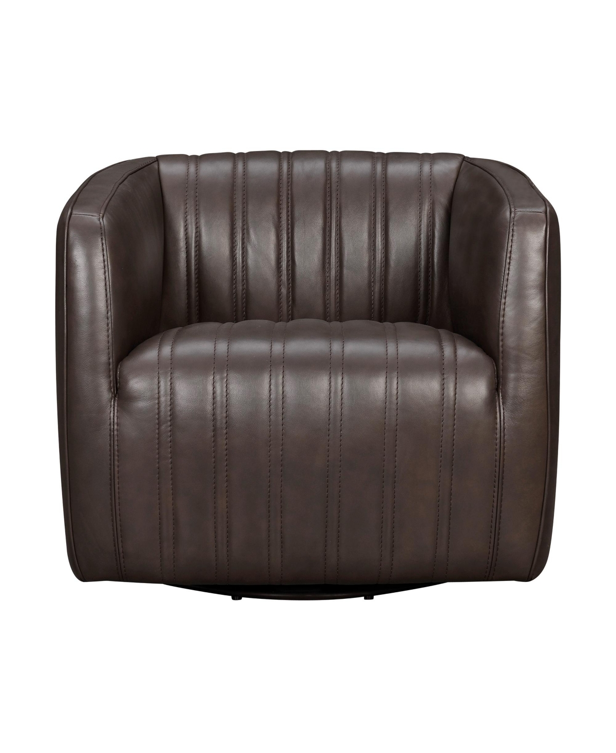 Shop Armen Living Aries 31" Genuine Leather Swivel Barrel Chair In Espresso