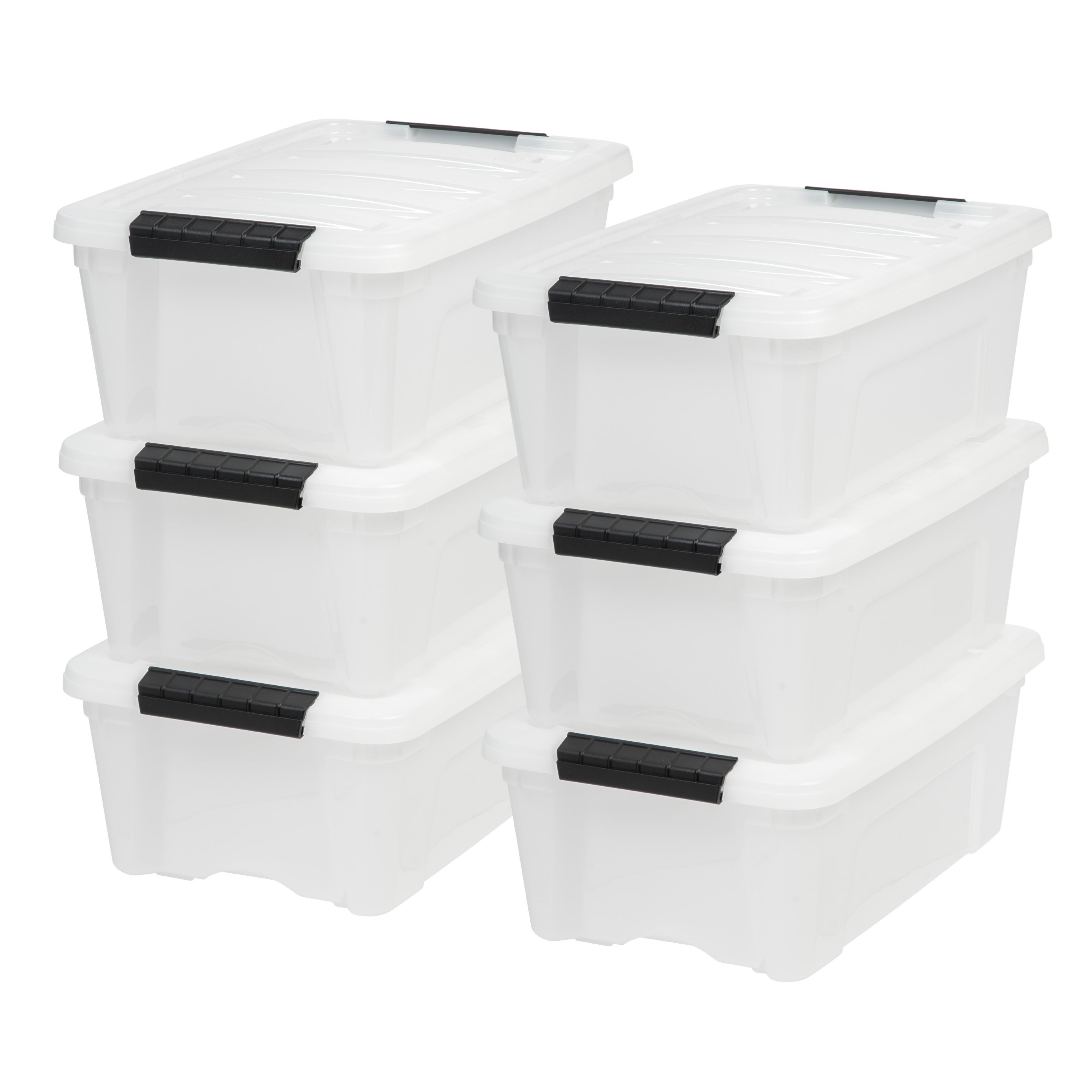 Iris 6 Pack 12qt Plastic Storage Bin with Lid and Secure Latching Buckles, Pearl
