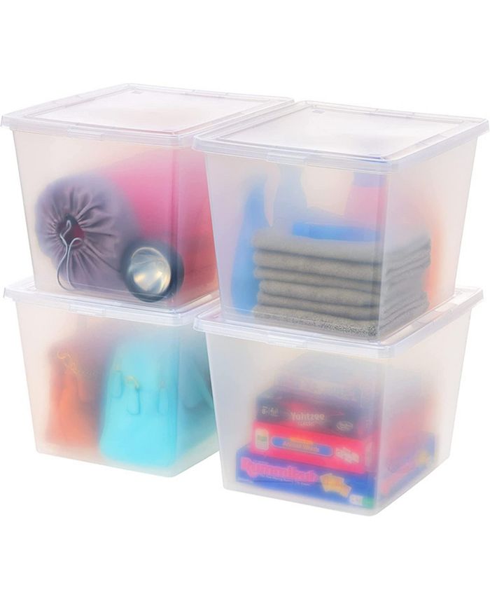 IRIS USA 4Pack Plastic Stackable Lidded Storage Organizer Bins, Medium