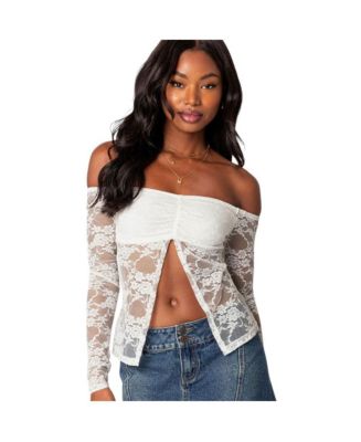 トップス heredthread S split lace tops THEREDTHREAD / ザレッドスレッド】S split lace tops