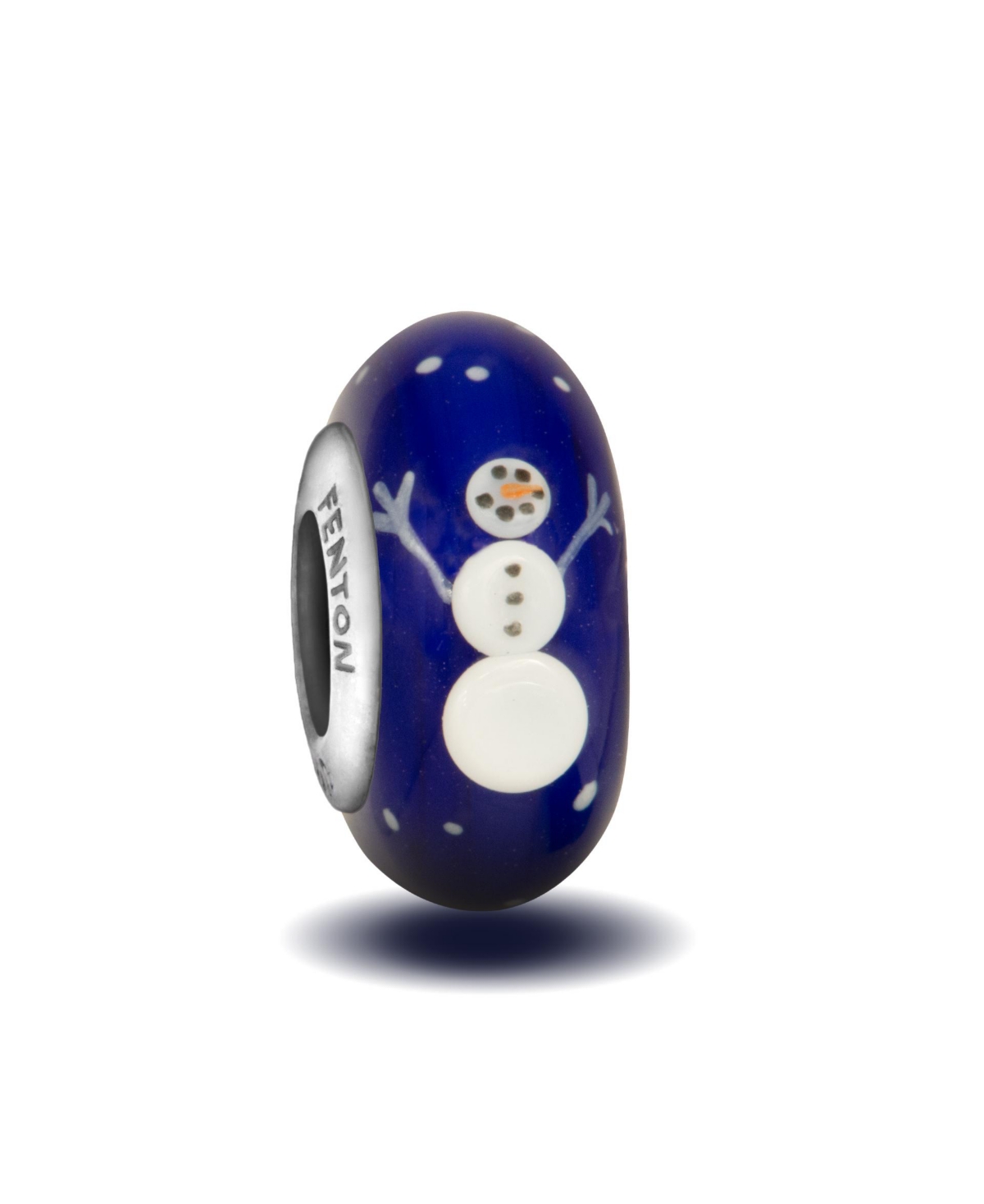 Frosty the Snowman Glass painted bead Charm - Royal blue/white
