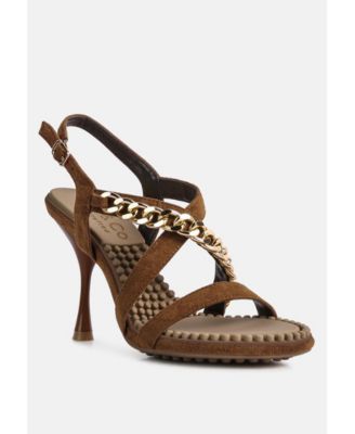 DOMEDA Womens Metal Chain Embellished Sandals