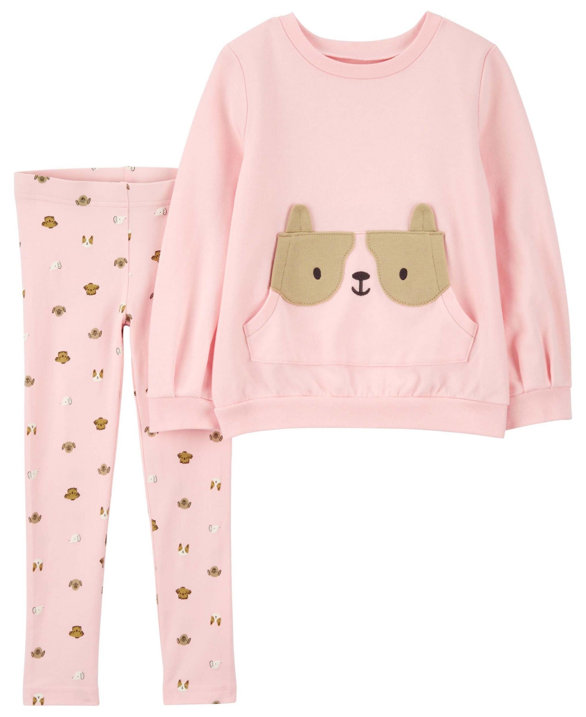 Carter's Baby Girls Dog French Terry Pullover Top And Leggings, 2 Piece Set In Pink