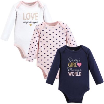 Hudson Baby Baby Girls Hudson Cotton Long-Sleeve Bodysuits 3-Pack - Love at first sight