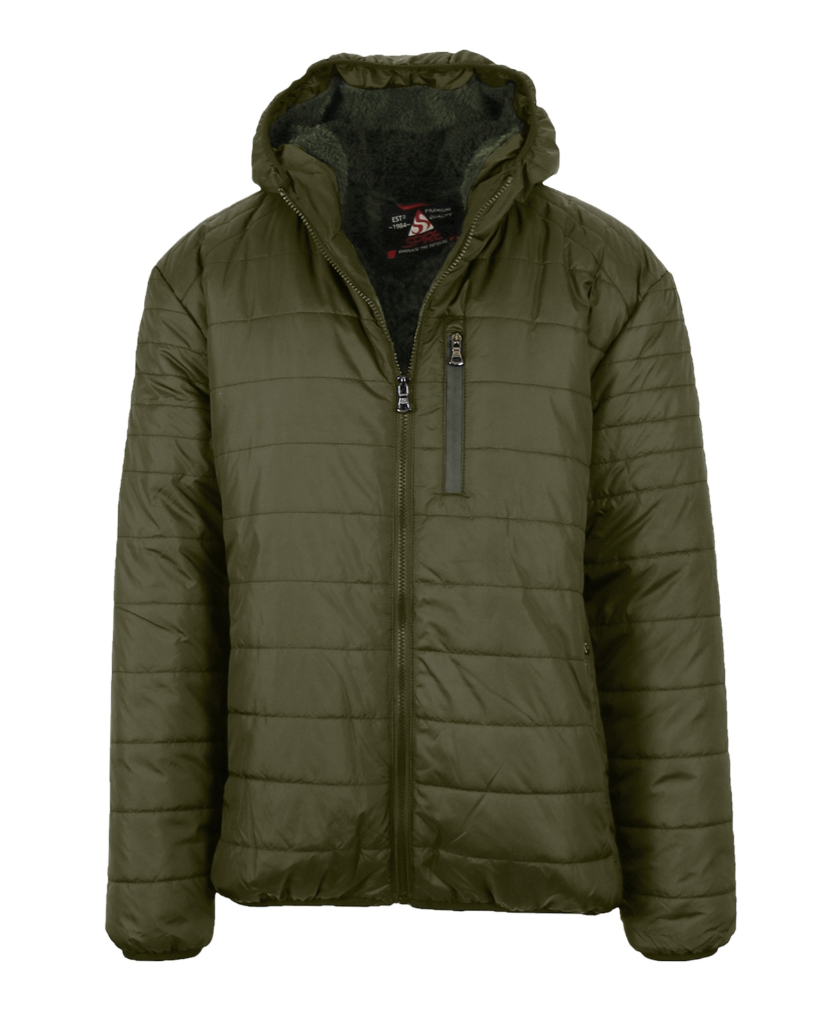 Spire By Galaxy Men's Sherpa Lined Hooded Puffer Jacket In Olive