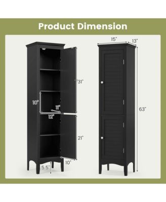 Tall Bathroom Floor Cabinet Narrow Linen Tower with 2 Doors & Adjustable Shelf