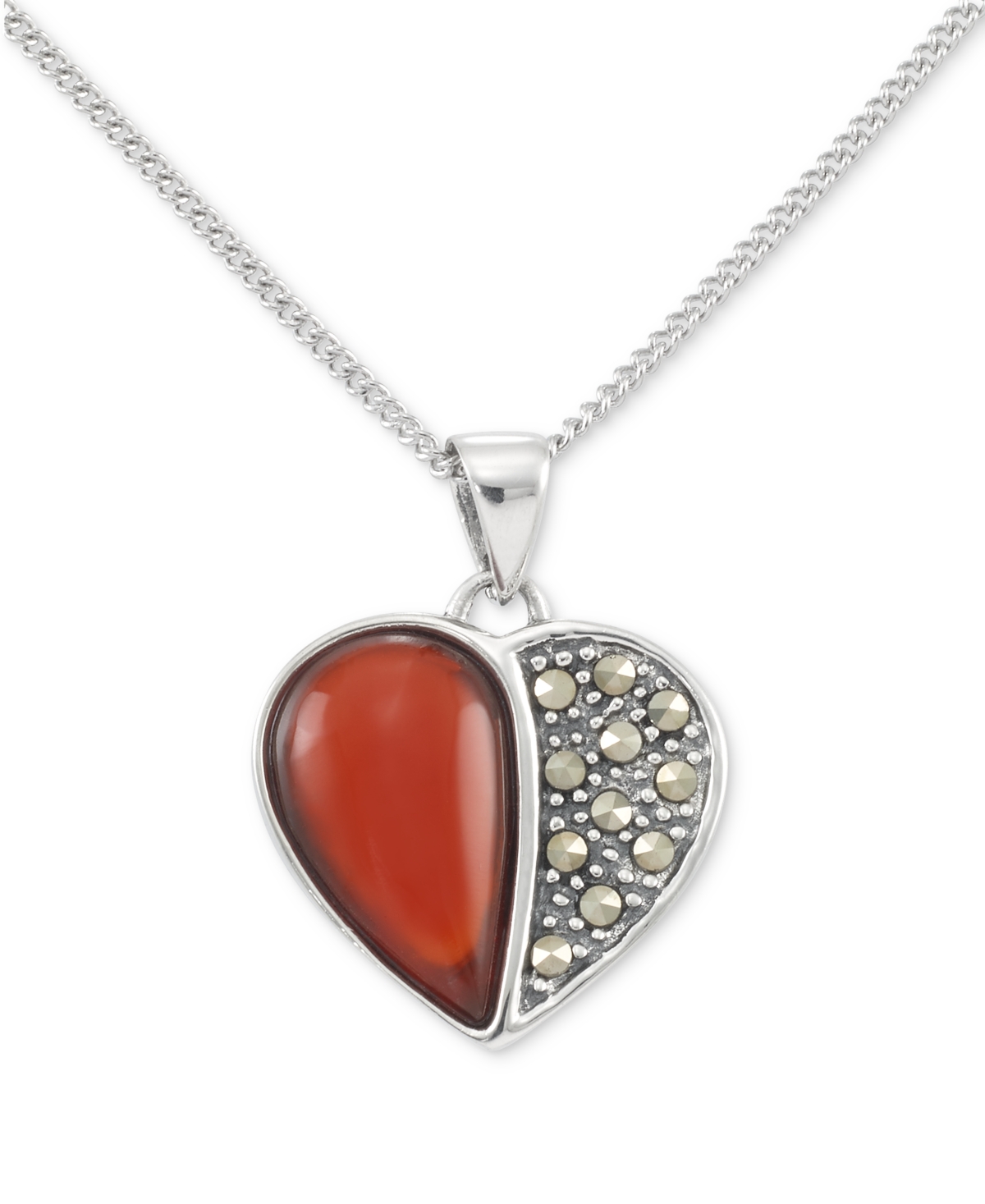 2-Pc. Set(1/4 ct. t.w.) & Red Cubic Zirconia Heart Pendant Necklace & Matching Stud Earrings in Sterling Silver - Marcasite