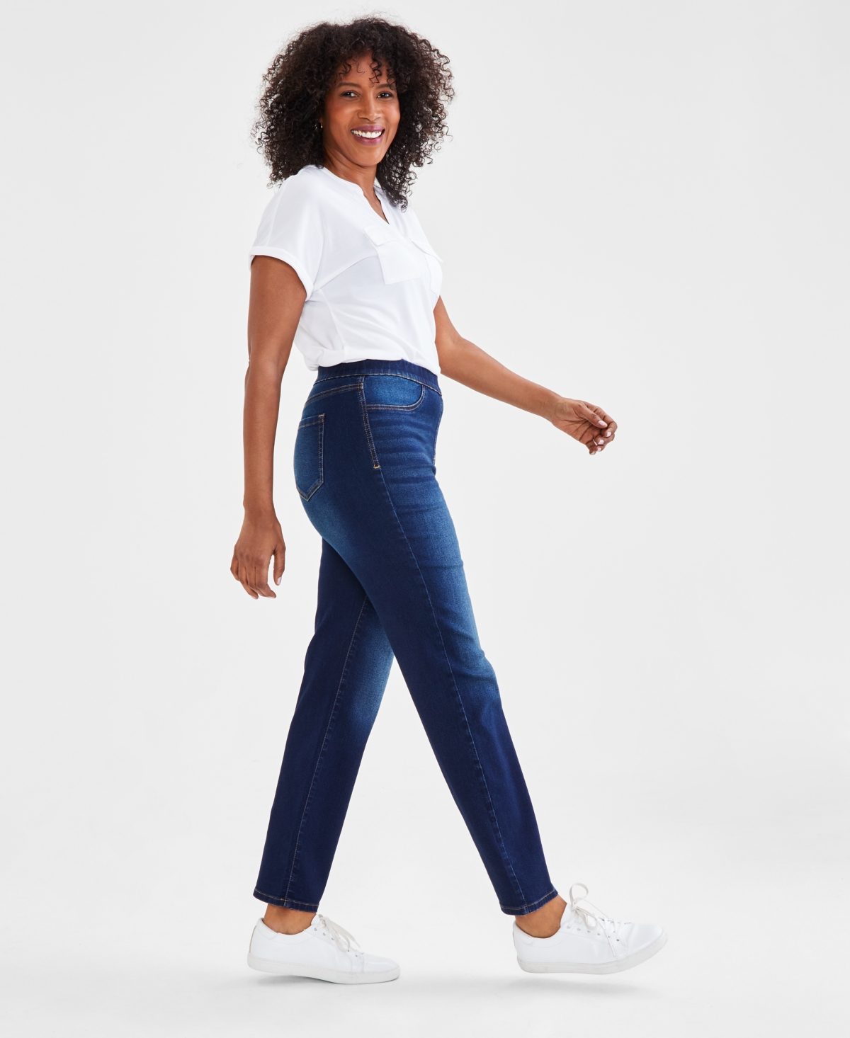 Shop Style & Co Women's Mid-rise Pull-on Straight-leg Denim Jeans, Created For Macy's In Rinse