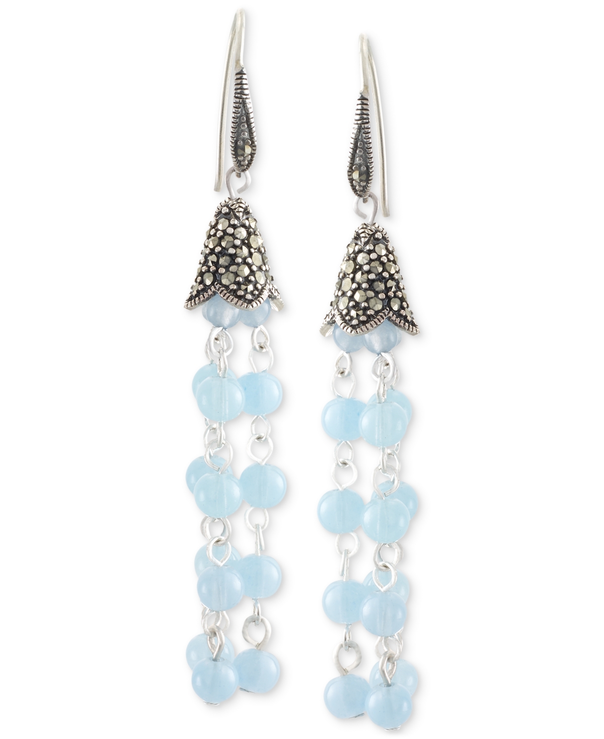 Macy's Blue Agate (3-1/2 Ct. T.w.) & Marcasite (5/8 Ct. T.w.) Bead Drop Earrings In Sterling Silver In Blue Agate  Marcasite