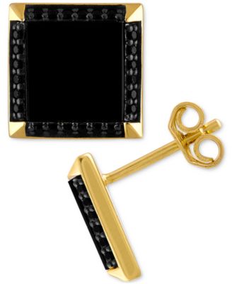 Esquire Men's Jewelry - Men's Onyx & Black Spinel Square Stud Earrings in 18k Gold-Plated Sterling Silver