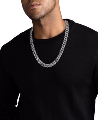 Men's Cubic Zirconia Curb Link 22 Chain Necklace in Sterling Silver