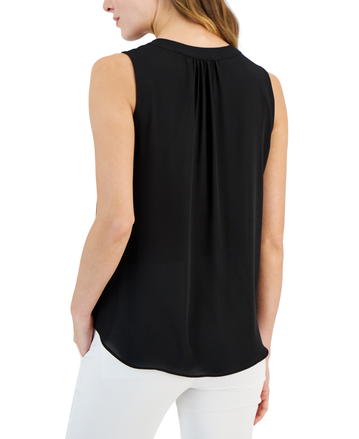 T Tahari Women's Split-Neck Sleeveless Top