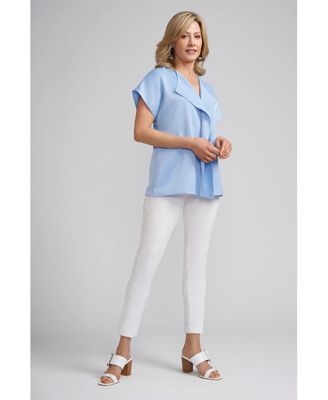 Women's Daphne Crepe backed Satin Cascade Lapel Blouse with Fitted Hip