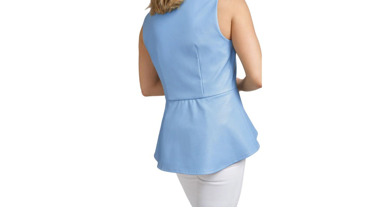 Women's Reagan Faux Leather Fitted High Low Peplum Vest with Gold Zippered Front