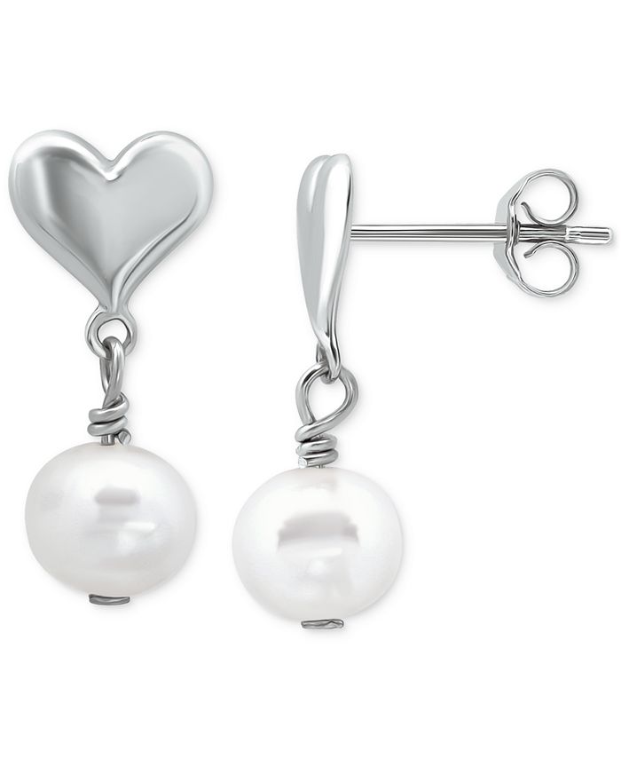 Giani Bernini Cultured Freshwater Pearl (5mm) Heart Drop Earrings ...