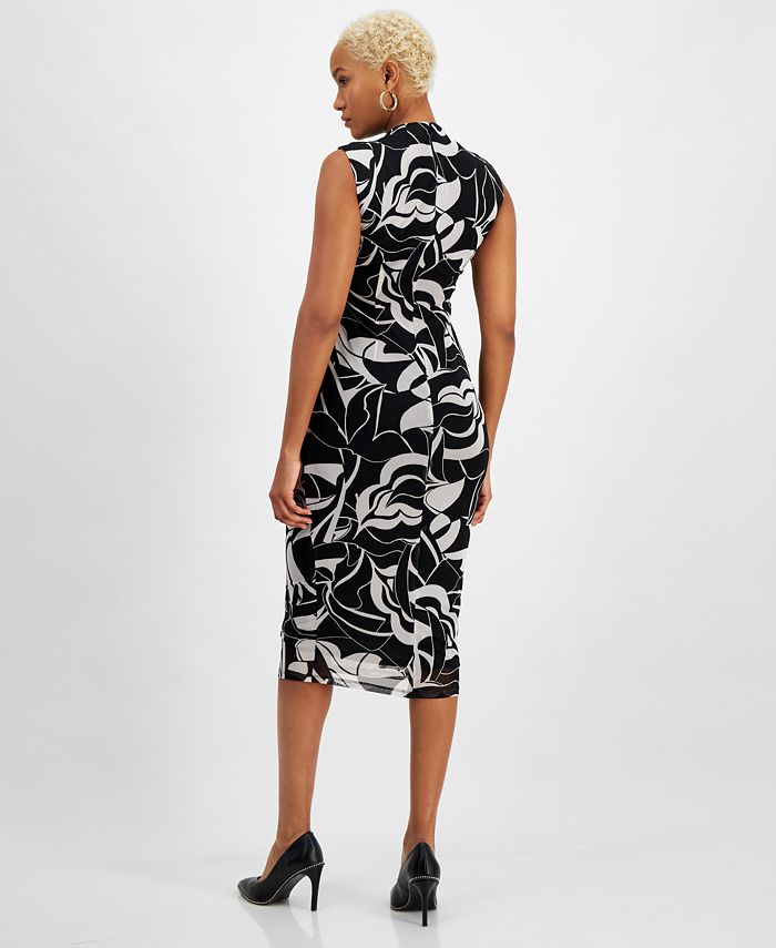 Bar III Women's Geo-Print Mesh Mock-Neck Dress, Created for Macy's - Macy's