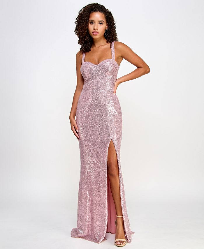 Trixxi Juniors' Sweetheart-Neck Sleeveless Front-Slit Gown, Created for ...