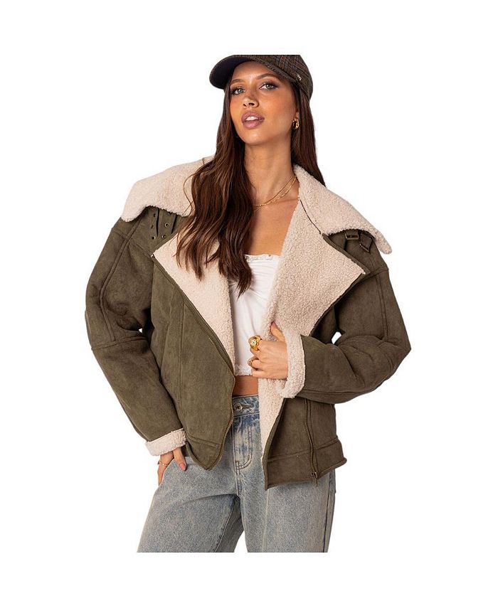 Women's faux suede best sale shearling coat