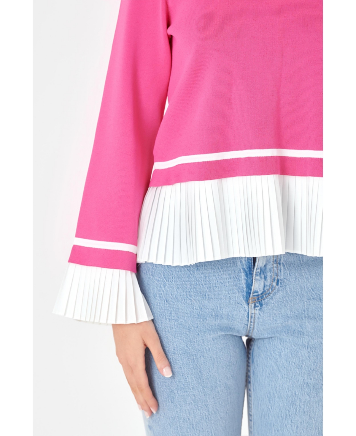 Women's Mixed Media Pleated Knit Top -white