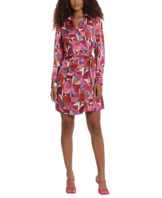 Donna Morgan - Women's Geo-Print Tie-Wrap Mini Dress
