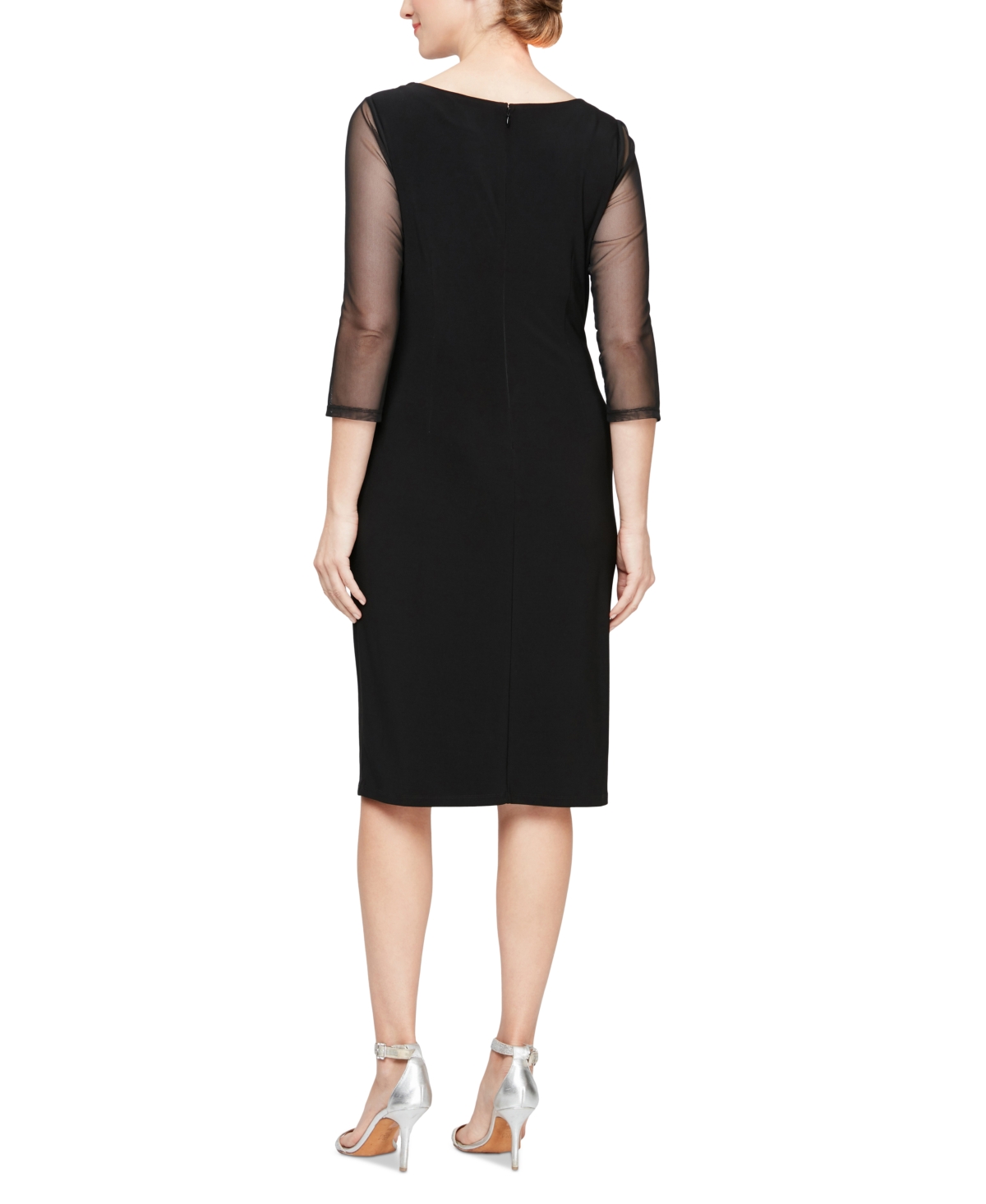 Shop Alex Evenings Women's Embellished Illusion-yoke Sheath Dress In Black