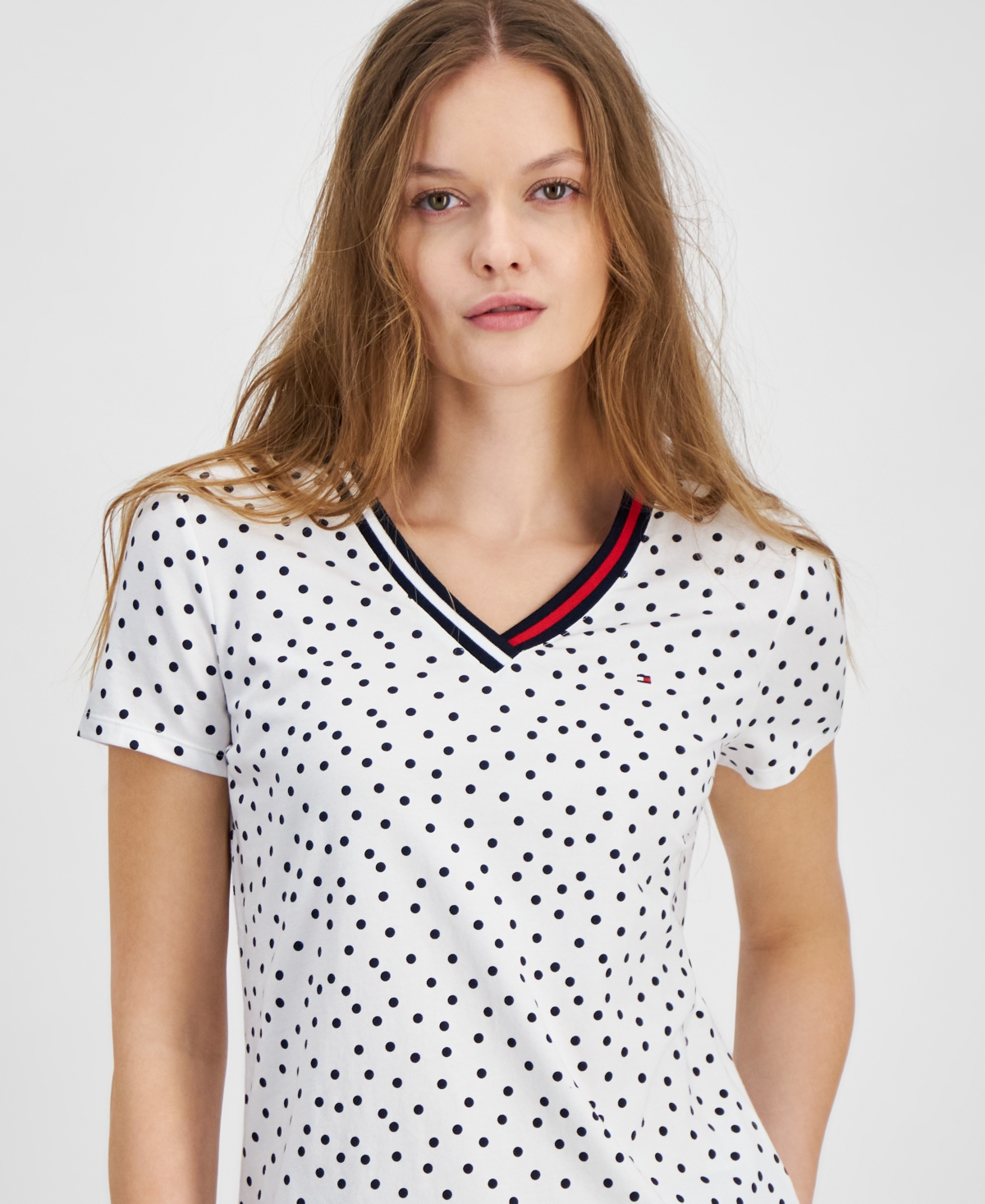 Tommy Hilfiger Women's Dot-print Signature V-neck Top In Bright White