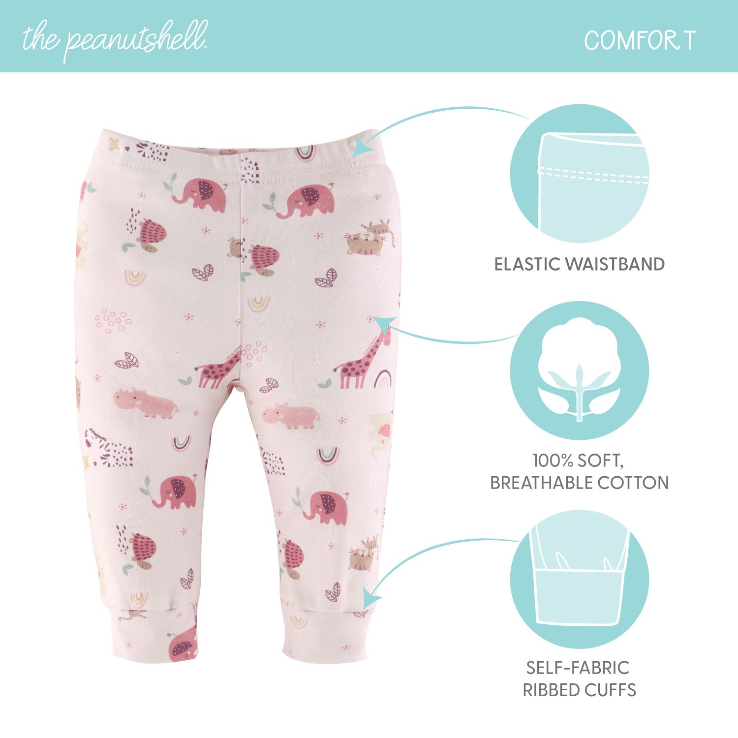 Baby Girls Pants, 5-Pack, Rainbow Safari