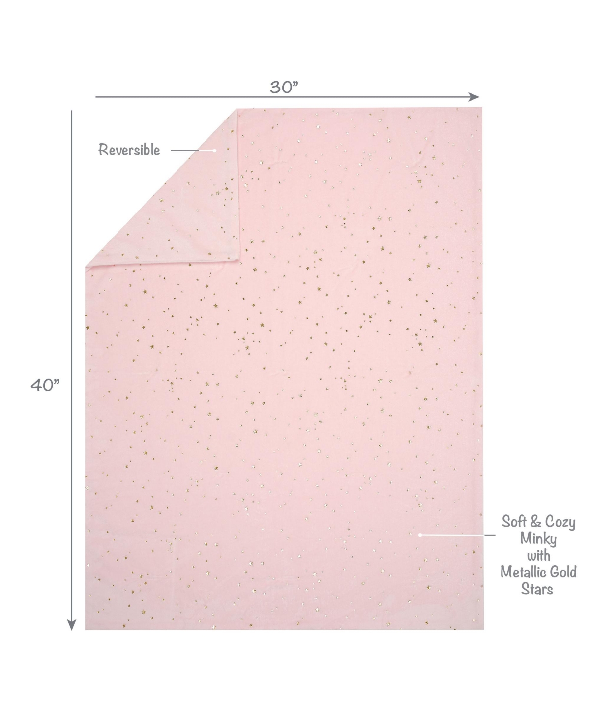Lambs & Ivy Ballerina Baby Pink with Gold Stars 2-Sided Soft Baby Blanket