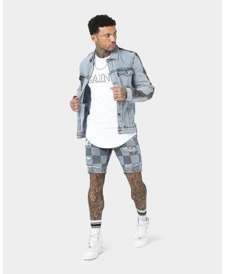 Men's Vintage-like Checks Denim Shorts