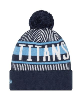 Men's Navy Tennessee Titans Striped Cuffed Knit Hat with Pom