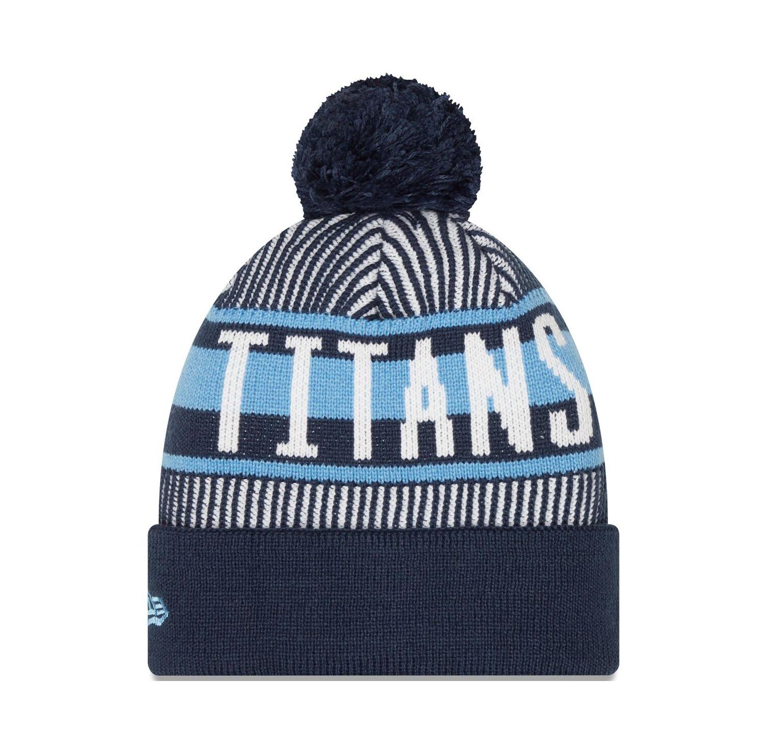 Men's Navy Tennessee Titans Striped Cuffed Knit Hat with Pom