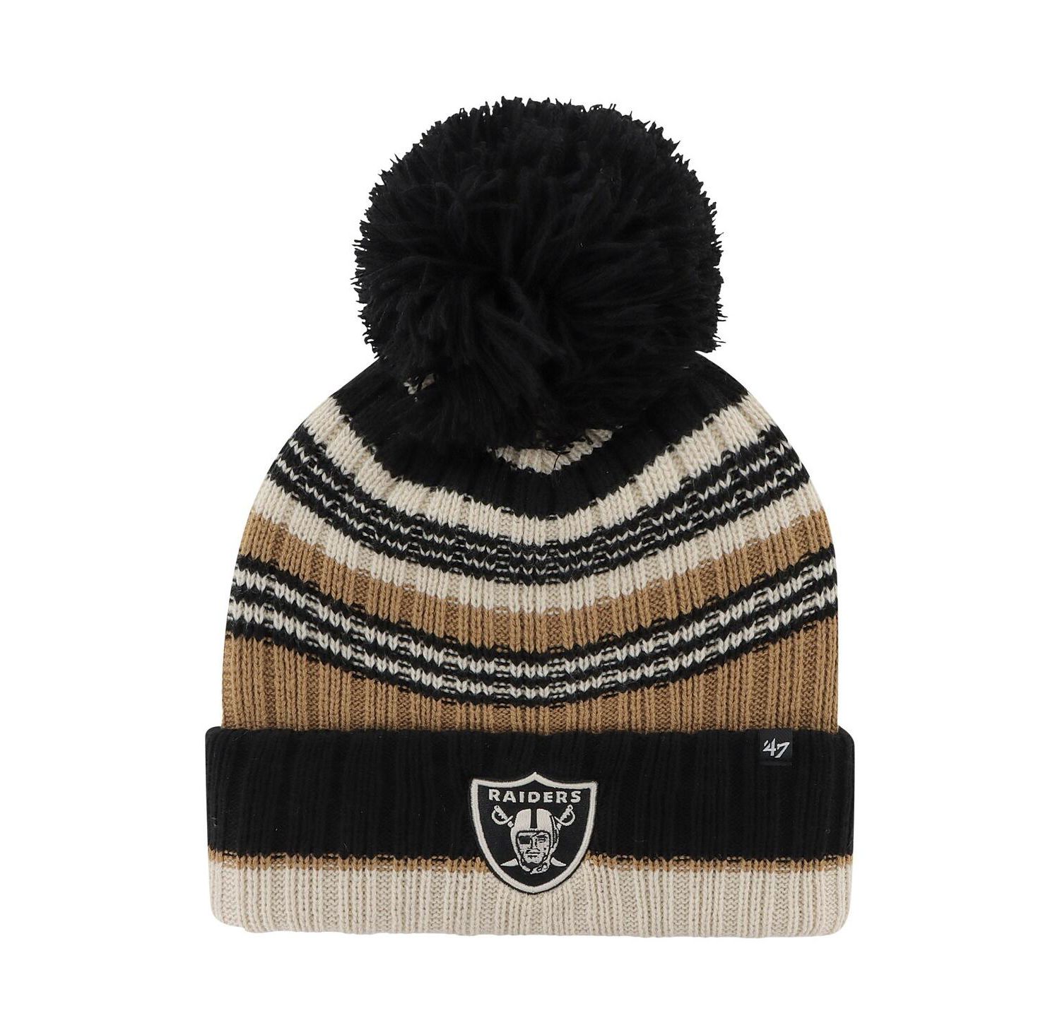 Women's Natural Las Vegas Raiders Barista Cuffed Knit Hat with Pom