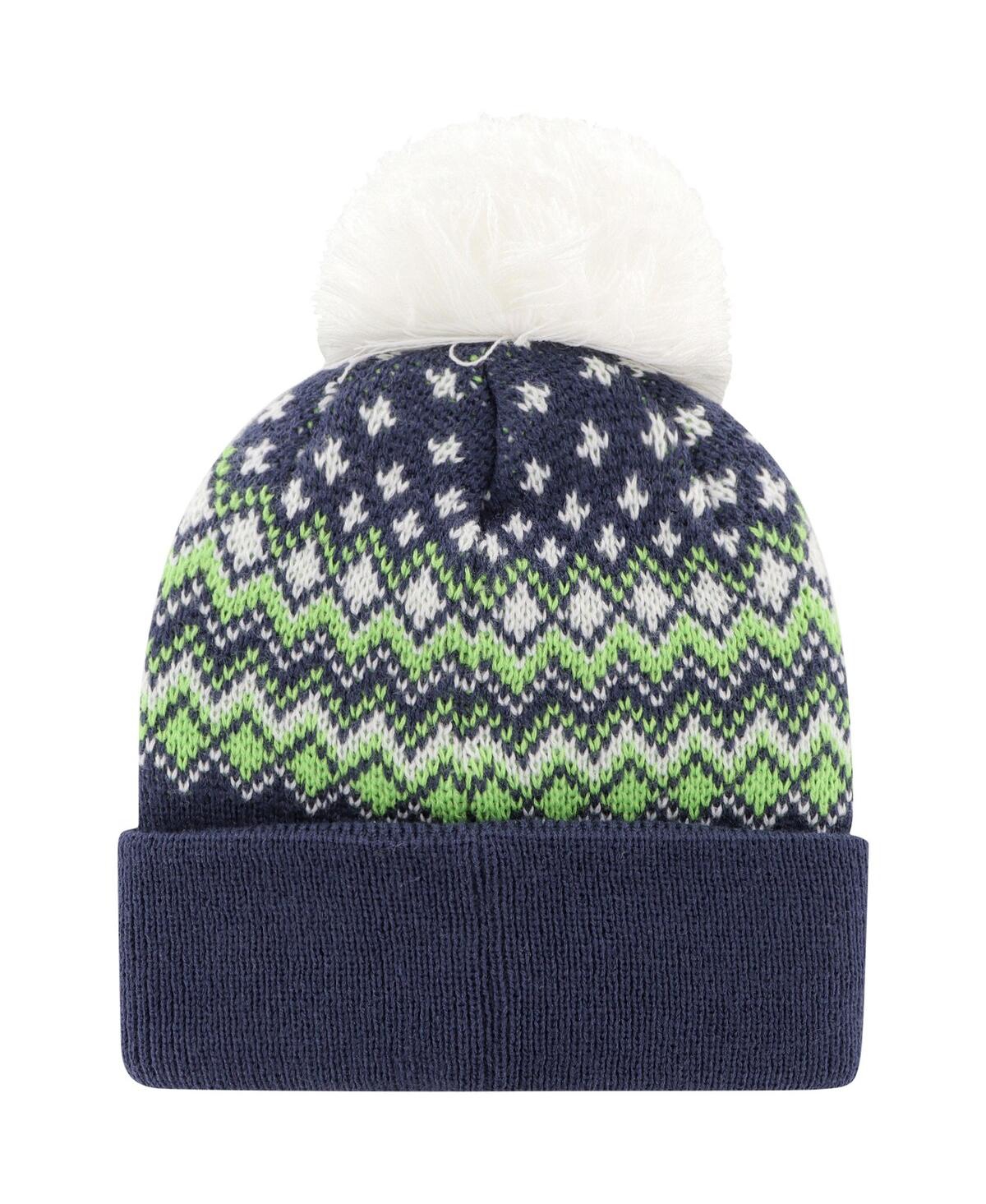 Women's '47 Brand CollegeSeattle Seahawks Elsa Cuffed Knit Hat with Pom - Navy