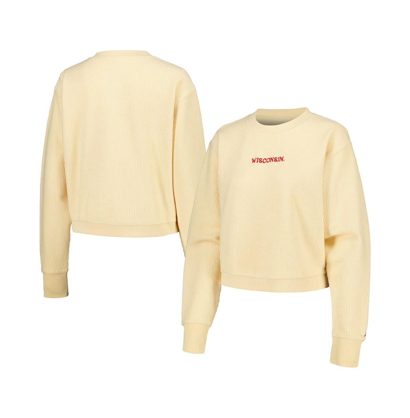 Женская толстовка League Collegiate Wear Cream Wisconsin Badgers Timber Cropped Pullover — фото 1