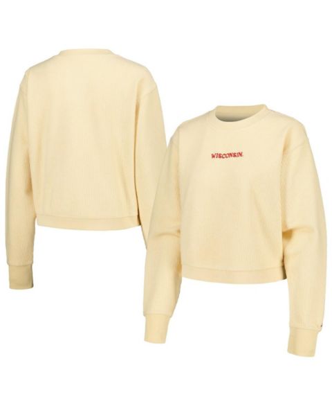 Женская толстовка League Collegiate Wear Cream Wisconsin Badgers Timber Cropped Pullover
