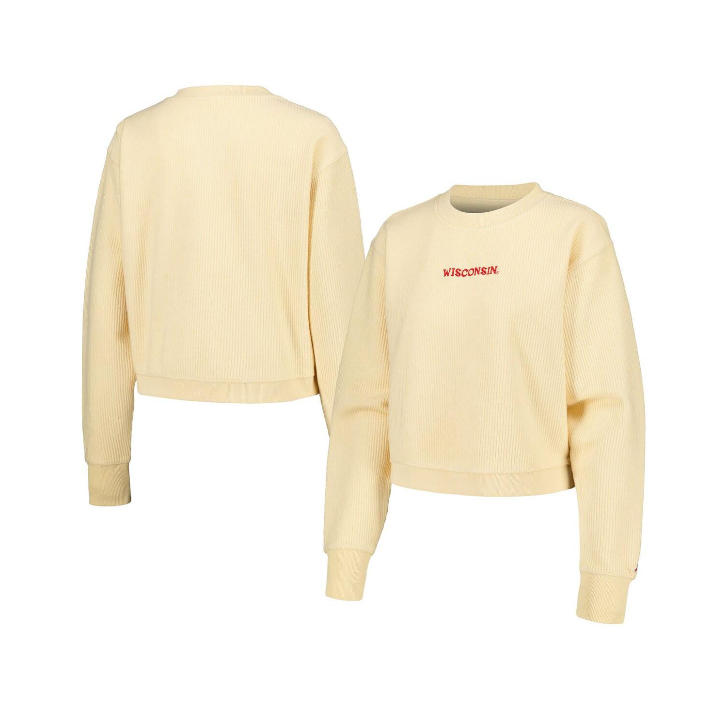Women's Cream Wisconsin Badgers Timber Cropped Pullover Sweatshirt