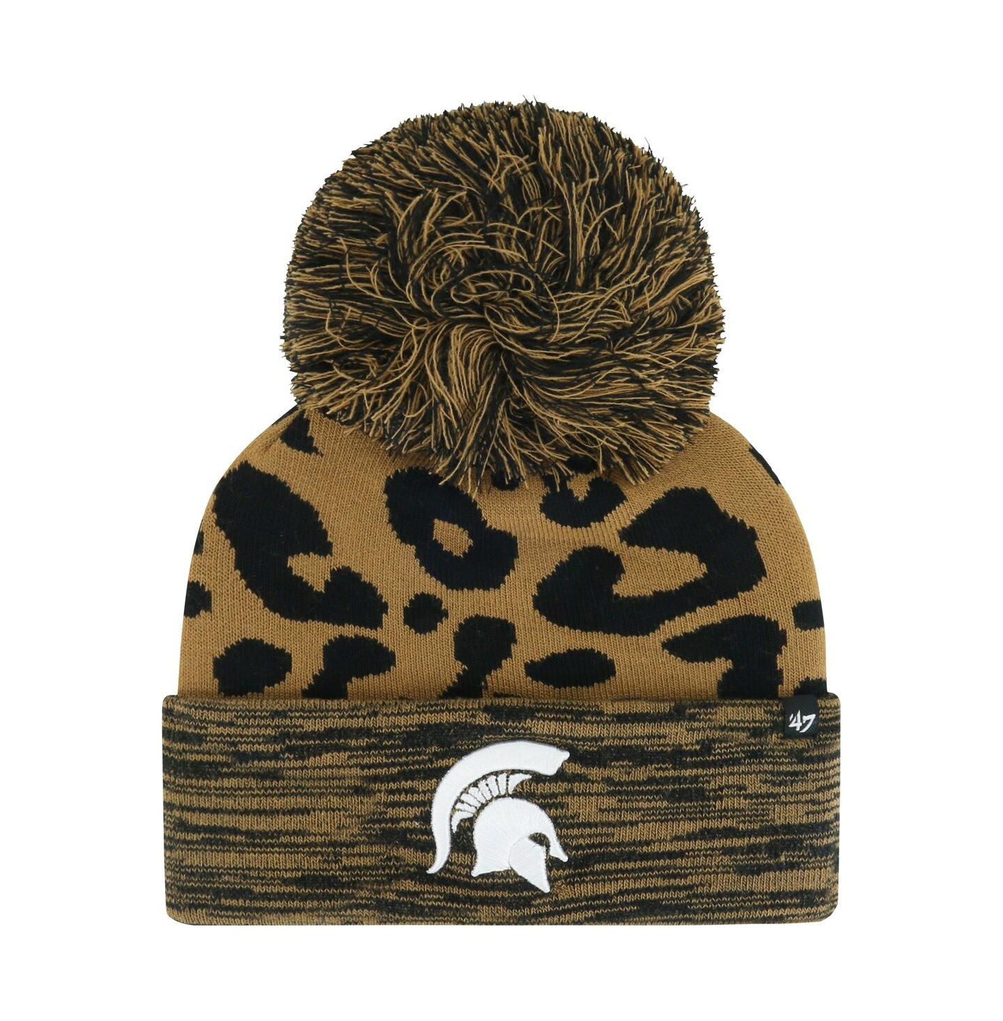 Женская шапка '47 Brand Brown Michigan State Spartans Rosette Cuffed Knit Hat with Pom — фото 1