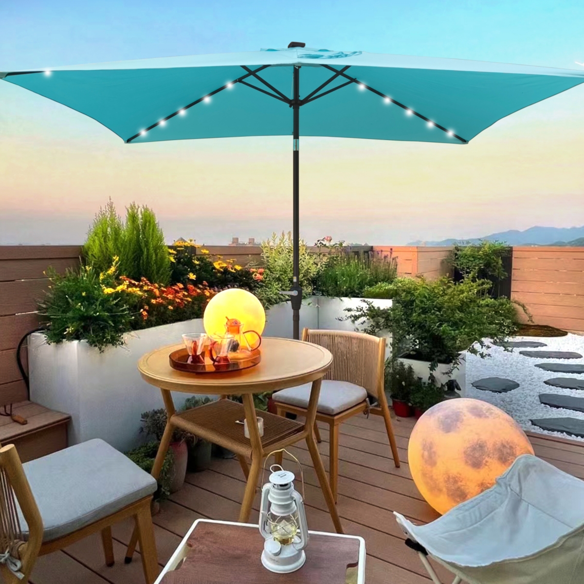 Streamdale Furniture Solar Led Patio Umbrella Crank, Tilt, 10x6.5 ft