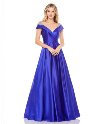 【Mac Duggal】Embroidered Cap Sleeve A Line Gown 関税送料込 Mac Duggal Women's Embellished Cap Sleeve V Neck A Line Gown