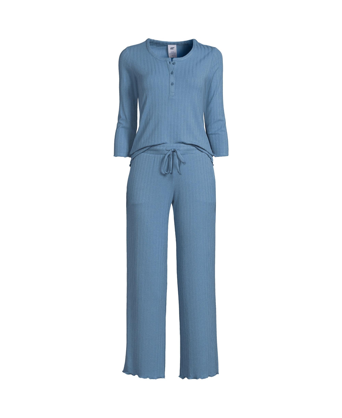 Women's Plus Size Pointelle Rib 2 Piece Pajama Set - 3/4 Sleeve Top and Crop Pants - Lavender cloud