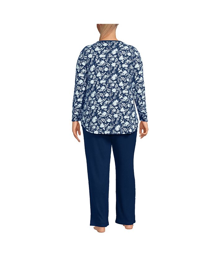 Lands' End Women's Plus Size Cozy 2 Piece Pajama Set Long Sleeve Top