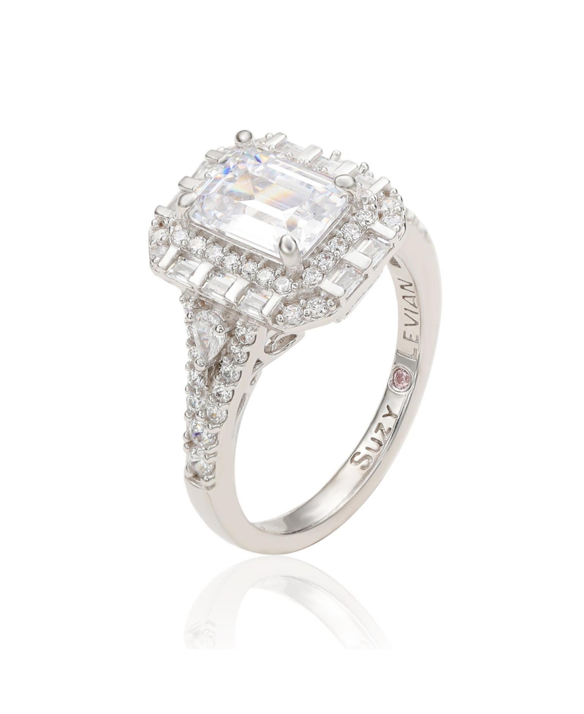Suzy Levian New York Suzy Levian SterlingEmerald Cut White Cubic Zirconia Center Stone Ring - Silver
