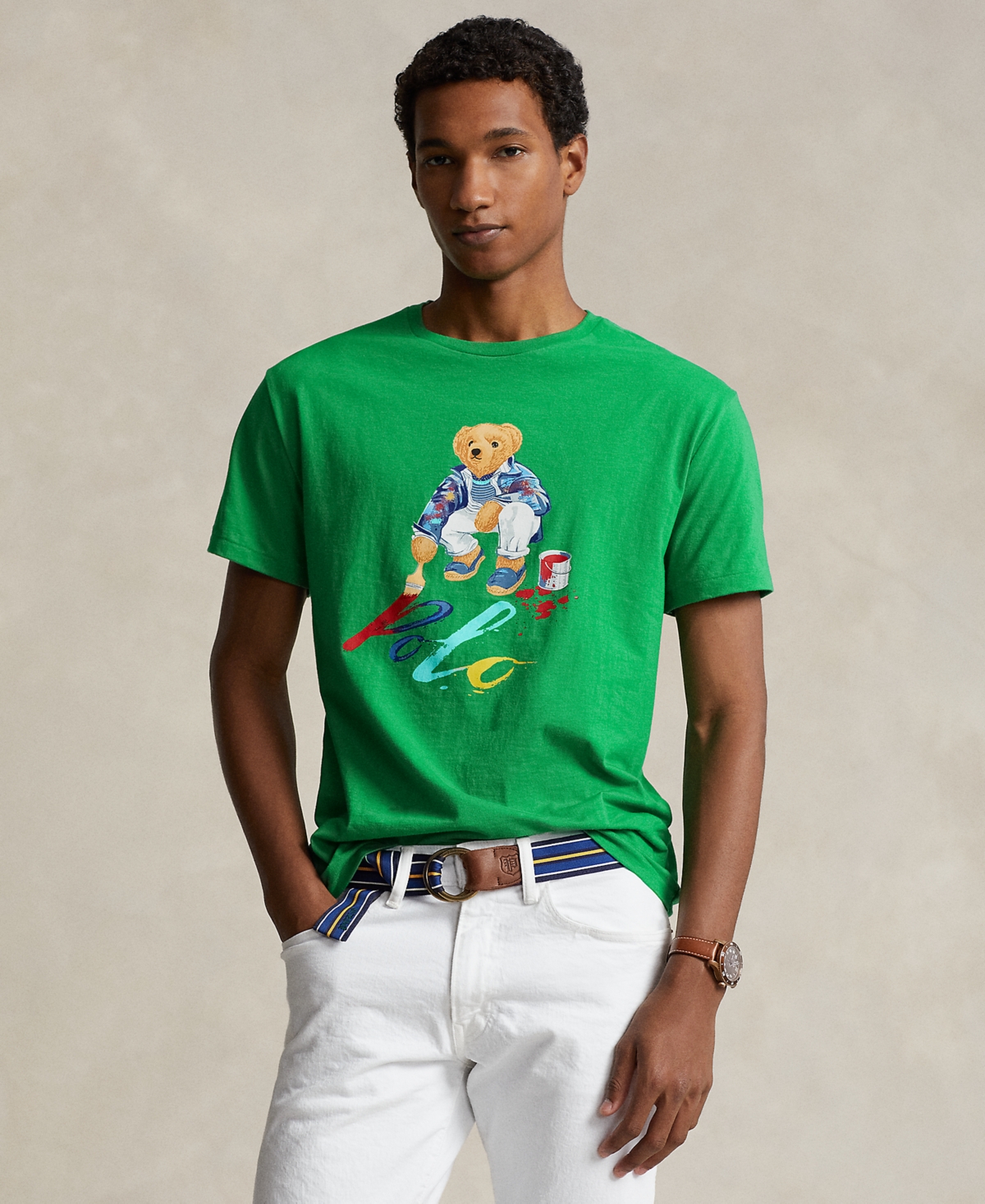 Polo Ralph Lauren Polo Bear Jersey T-shirt In Preppy Green Paint Bear